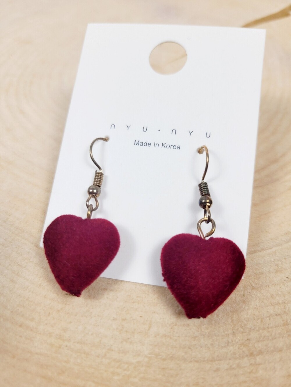 Brand New Gold Tone Red Fluffy Heart Dangle Earrings